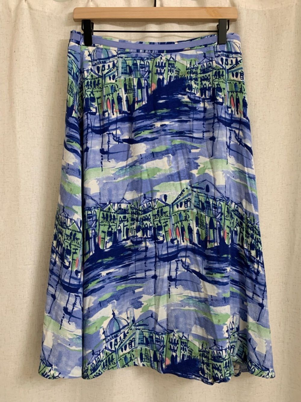 Liz Claiborne Cupro Coastal Seaport A line Printed Midi Skirt Seaside City 10 - Picture 5 of 9